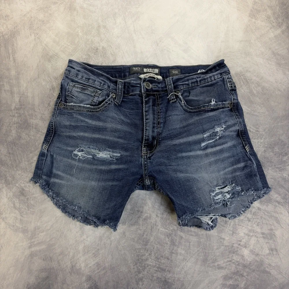 BKE Jake 34R Denim Jean Shorts‎ Blue Distressed Cutoff Frayed Hem